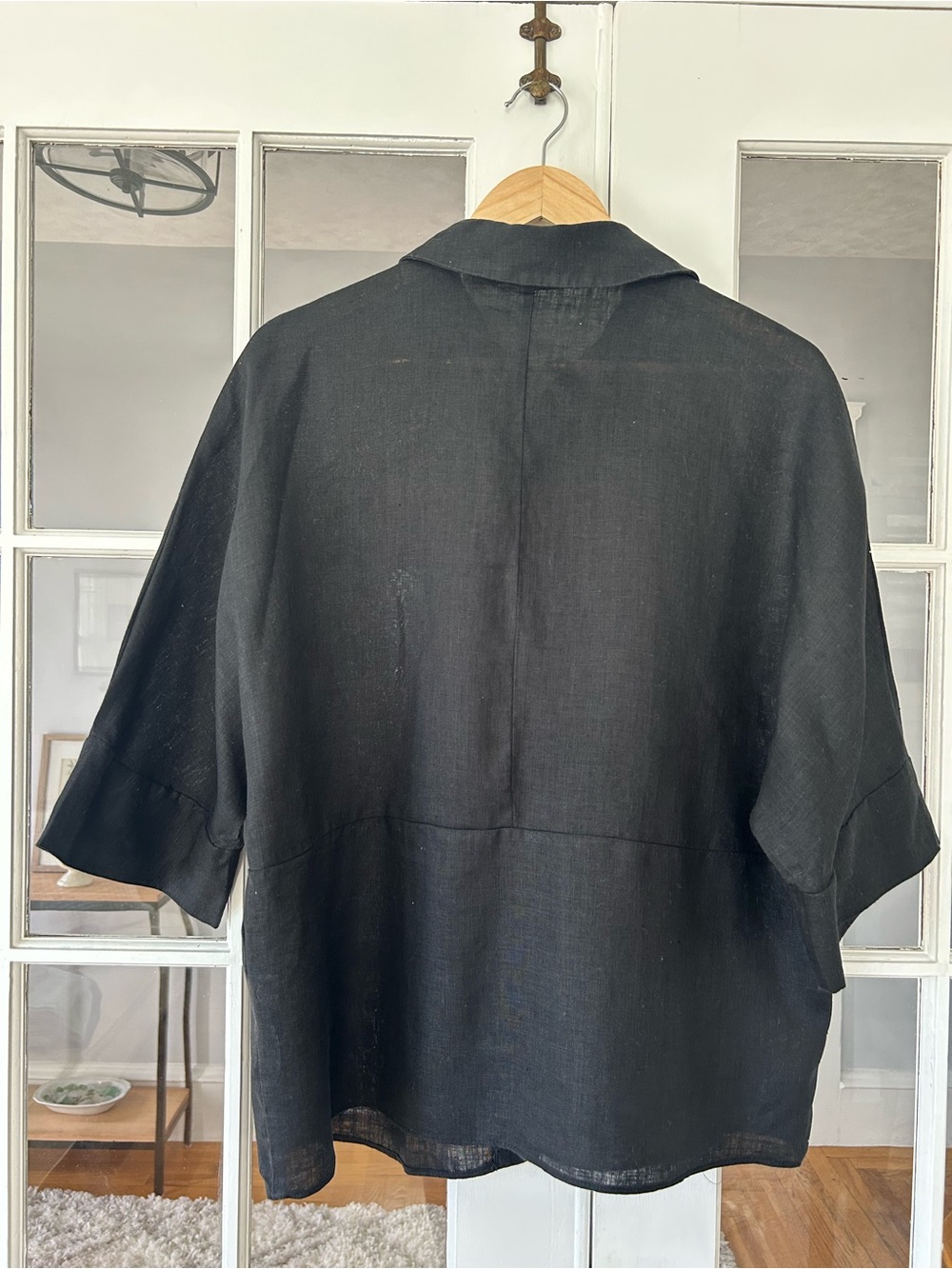 Zara Linen Short-Sleeve Button-Up Shirt Size S (oversize) - Picture 3 of 7